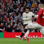 Mo Salah scores his second and Liverpool’s fourth goal in their 5-0 humiliation of Manchester United at Old Trafford.