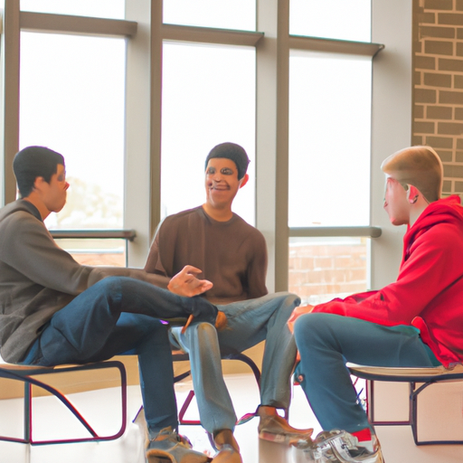 3 male college students sitting and talking