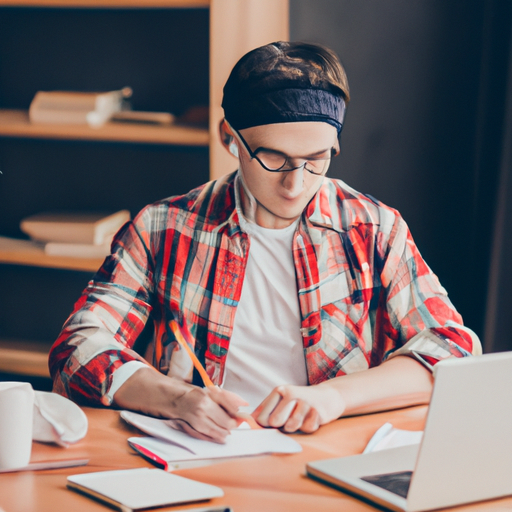 male student studying in front of laptop