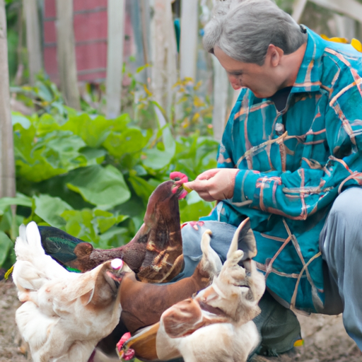 man feeding chickens