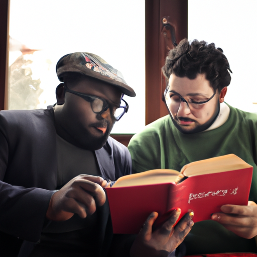 two men reading book